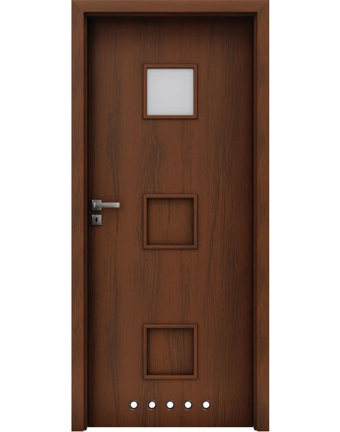 Zdjęcie: Drzwi wewnętrzne Salerno 2 płaskie, orzech B339, 80 cm prawe, tuleje wentylacyjne WC INVADO