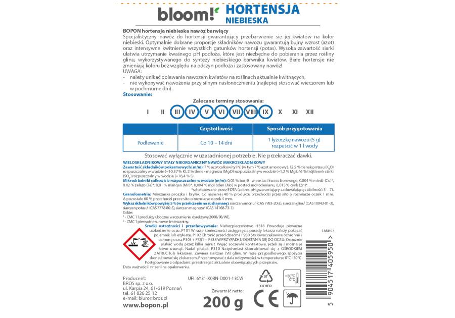 Zdjęcie: Nawóz barwiący Hortensja niebieska 200 g BOPON BLOOM