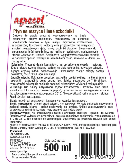 Zdjęcie: Preparat na szkodniki warzyw 0,5 L AGRECOL
