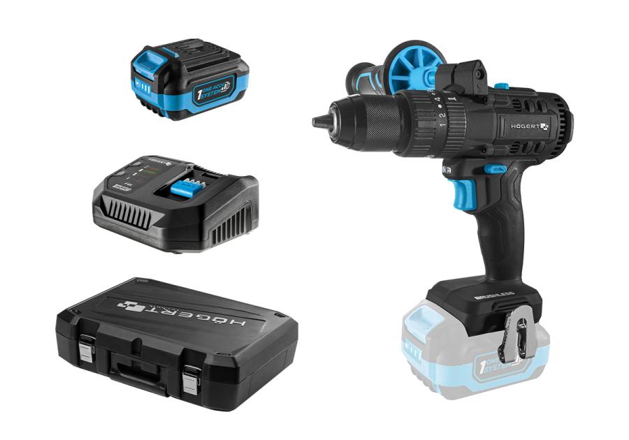 Zdjęcie: Wiertarko-wkrętarka udarowa bezszczotkowa 80 Nm HOGERT TECHNIK