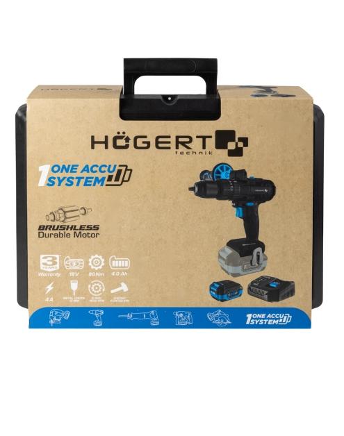 Zdjęcie: Wiertarko-wkrętarka udarowa bezszczotkowa 80 Nm HOGERT TECHNIK