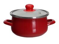 Zdjęcie: Garnek emaliowany z pokrywką czerwony 14 cm -  1,2 L EMALIA