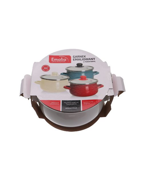 Zdjęcie: Garnek emaliowany z pokrywką czerwony 14 cm -  1,2 L EMALIA