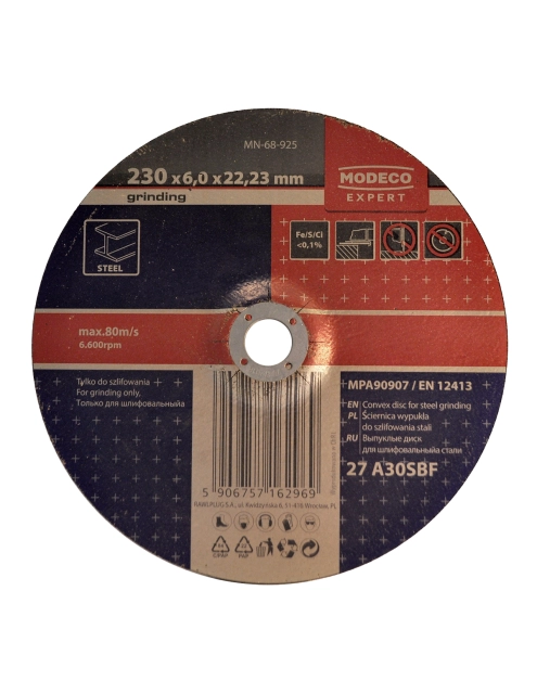 Zdjęcie: Ściernica do szlifowania metalu 230x6,0x22,23 mm wypukle 10 szt. RAWLPLUG