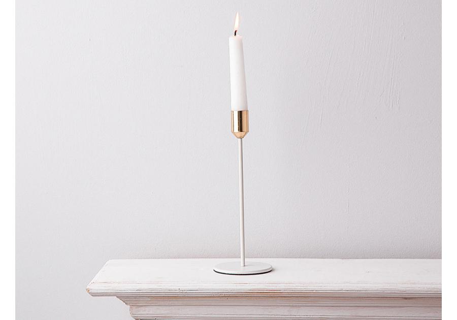 Zdjęcie: Świecznik cieńki biały ze zlotym wykończeniem 8x22 cm ALTOMDESIGN