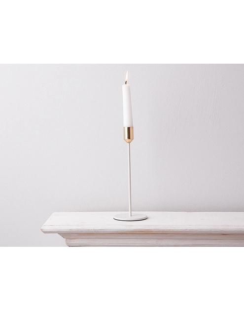 Zdjęcie: Świecznik cieńki biały ze zlotym wykończeniem 8x22 cm ALTOMDESIGN