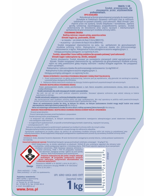 Zdjęcie: Preparat zwalczający ślimaki Snacol 5GB - 1 kg BROS