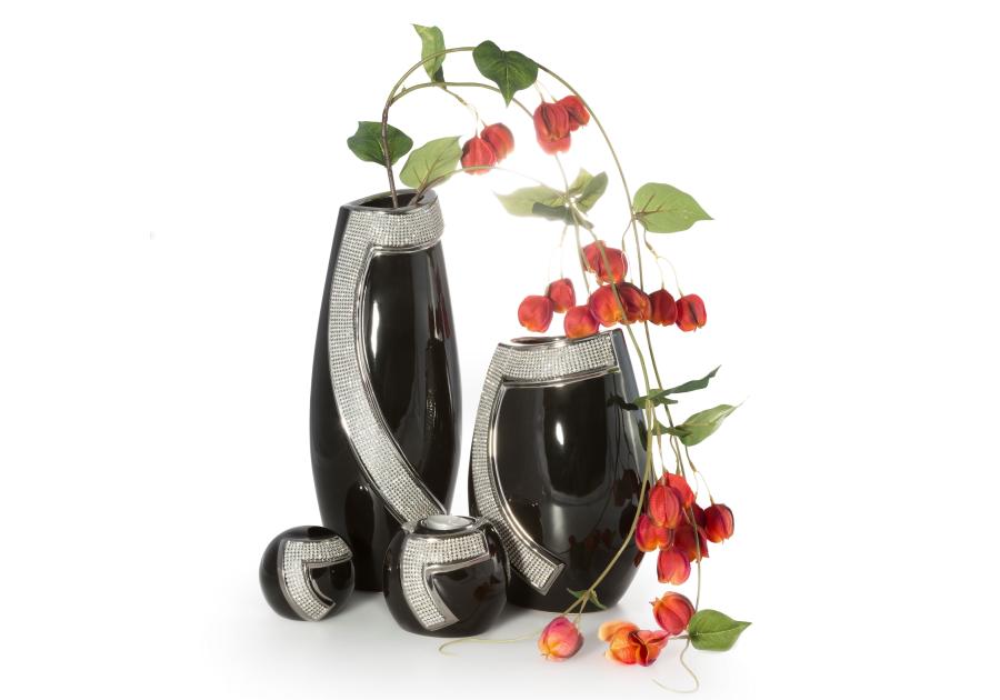 Zdjęcie: Wazon Nelda 16x12x24 cm czarno-srebrny EUROFIRANY