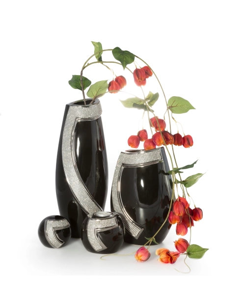 Zdjęcie: Wazon Nelda 16x12x24 cm czarno-srebrny EUROFIRANY
