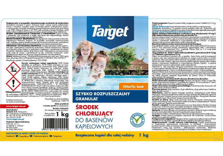 Zdjęcie: Środek zwalczający bakterie i dezynfekujący wodę basenową Chlortix szok 1 kg TARGET