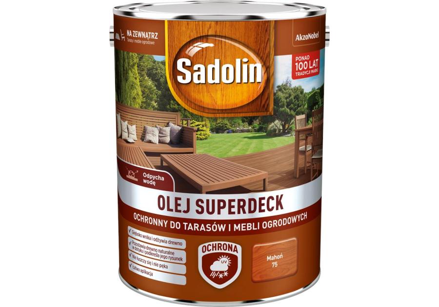 Zdjęcie: Olej do drewna 5 L mahoń Superdeck SADOLIN