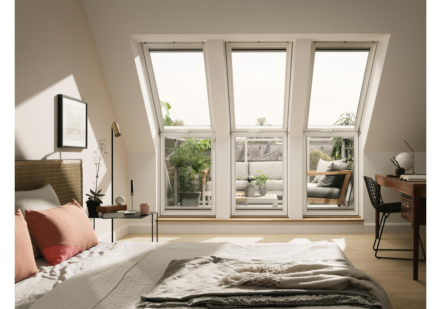 Zdjęcie: Okno dachowe balkonowe VEC M35 2065 dolna część malowane na biało VELUX