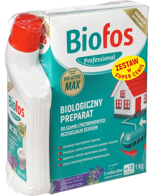 Zdjęcie: Zestaw do szamb i oczyszczalni proszek 1 kg + żel do WC Bio 500 ml  BIOFOS