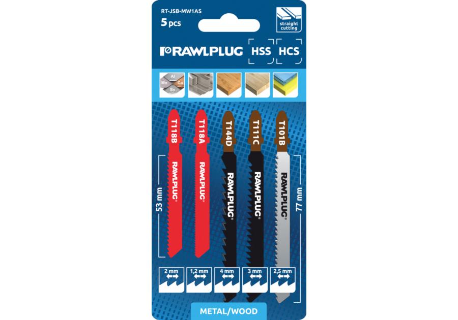 Zdjęcie: Zestaw brzeszczot do drewna 2,5 mm; 3 mm; 4 mm oraz metalu 1,2 mm; 2 mm - 5 elementów RAWLPLUG