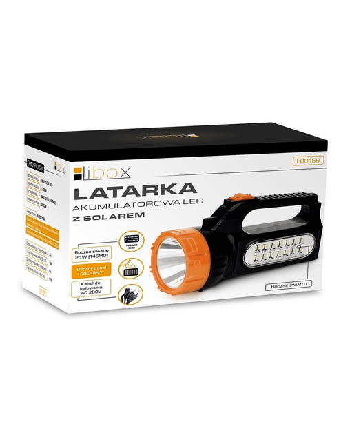 Zdjęcie: Latarka akumulatorowa LED 1.5W z ładowaniem solarnym i światłem bocznym 2.1W LB0169 LIBOX