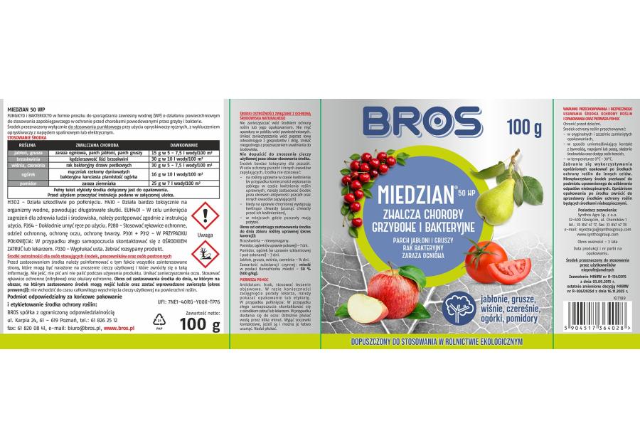 Zdjęcie: Oprysk na choroby grzybowe Miedzian 50WP 100 g BROS