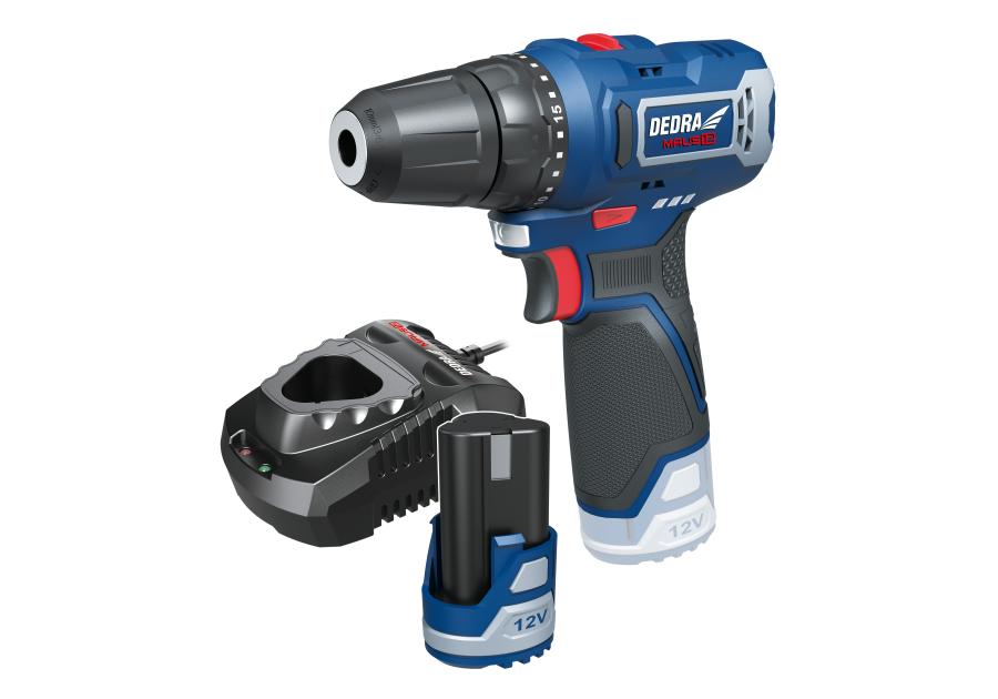 Zdjęcie: Zestaw 12V DED7330 wiertarko-wkrętarka + DED7302 ładowarka + DED7320 2,0 Ah DEDRA