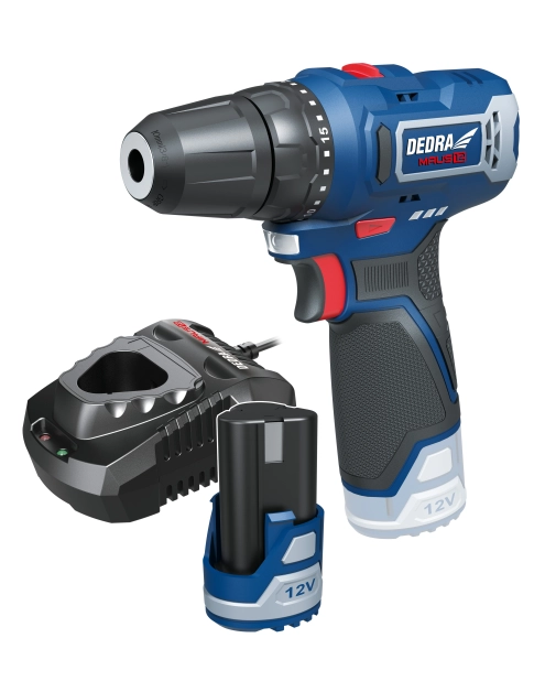 Zdjęcie: Zestaw 12V DED7330 wiertarko-wkrętarka + DED7302 ładowarka + DED7320 2,0 Ah DEDRA
