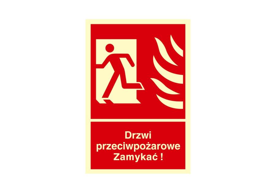 Zdjęcie: Oznaczenie "Drzwi przeciwpożarowe Zamykać! Kierunek drogi ewakuacyjnej w lewo" 15x22,2 cm METRO