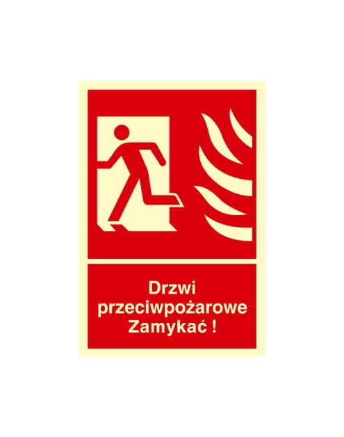 Zdjęcie: Oznaczenie "Drzwi przeciwpożarowe Zamykać! Kierunek drogi ewakuacyjnej w lewo" 15x22,2 cm METRO