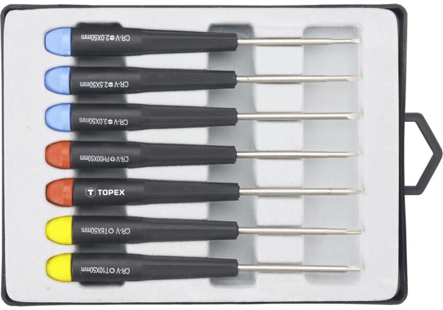 Zdjęcie: Wkrętaki precyzyjne, zestaw 7 sztuk TOPEX