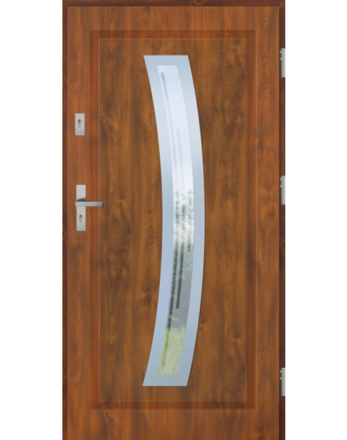 Zdjęcie: Drzwi zewnętrzne stalowo-drewniane Disting Figaro 02 Dąb złoty 90 cm prawe KR CENTER