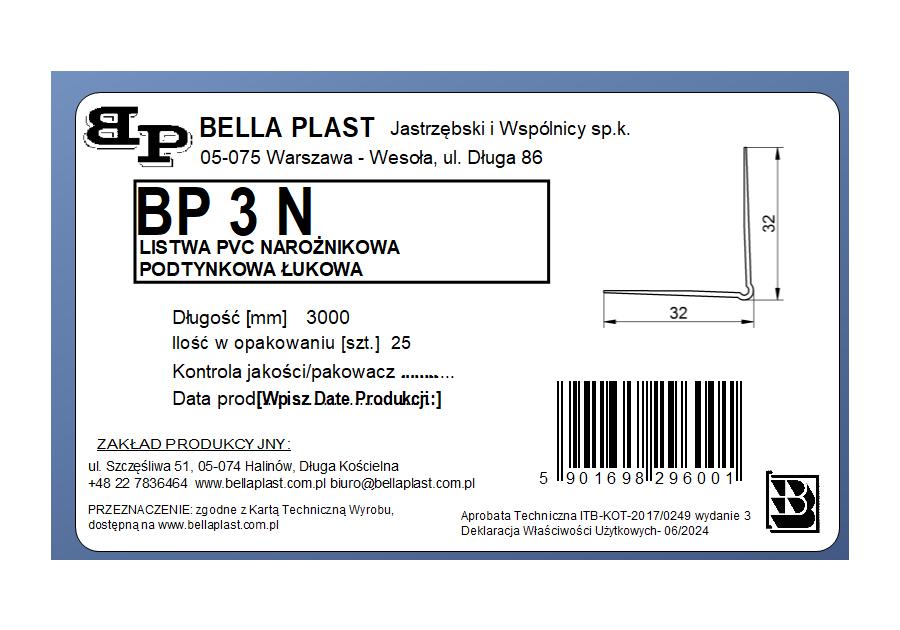 Zdjęcie: Kątownik PVC łukowy BP3N 300 biały BELLA PLAST