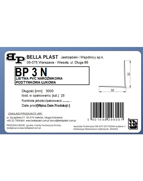 Zdjęcie: Kątownik PVC łukowy BP3N 300 biały BELLA PLAST