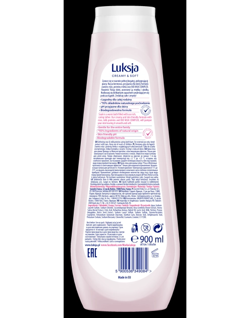 Zdjęcie: Płyn do kąpieli Creamy & Soft Róża i Proteiny mleka 0,9 L LUKSJA