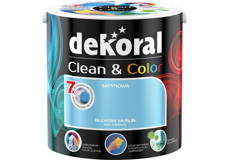 Zdjęcie: Farba satynowa Clean&Color 2,5 L błękitny muślin DEKORAL