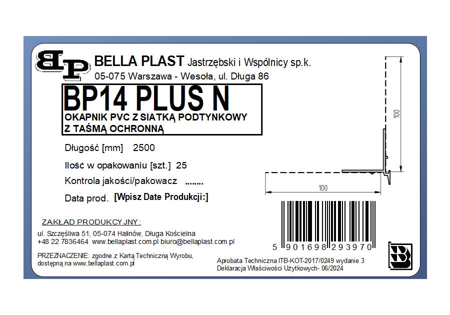 Zdjęcie: Listwa PVC okapnikowa z siatką BP14 Plus N L250 biała BELLA PLAST