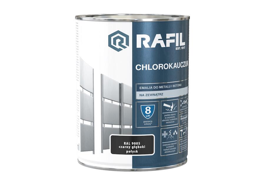 Zdjęcie: Emalia do metalu i betonu chlorokauczuk czarny głęboki połysk RAL9005 0,9 L RAFIL