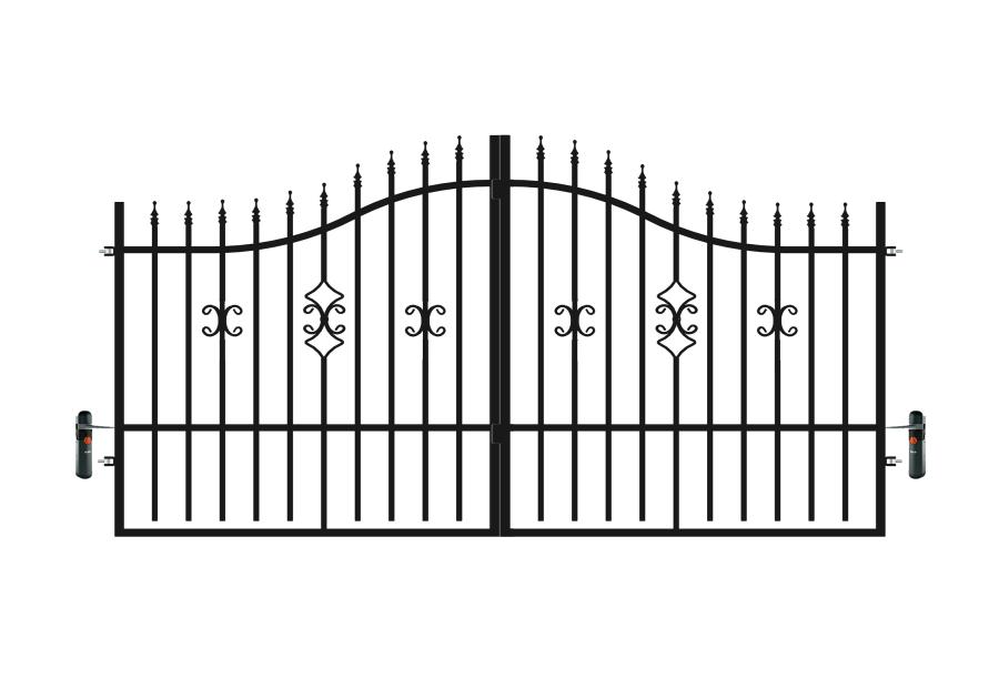 Zdjęcie: Brama dwuskrzydłowa Iga 3,50 m, 1,20-1,50 m, ocynk+ RAL9005 z automatem POLBRAM