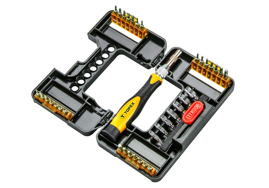 Zdjęcie: Końcówki wkrętakowe precyzyjne z uchwytem, 37 sztuk TOPEX