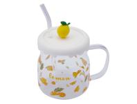 Zdjęcie: Kubek szklany z silikonową pokrywką i szklaną słomką 600 ml dekoracja cytryna ALTOM DESIGN