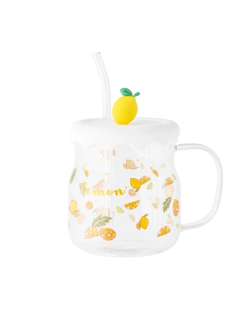 Zdjęcie: Kubek szklany z silikonową pokrywką i szklaną słomką 600 ml dekoracja cytryna ALTOM DESIGN