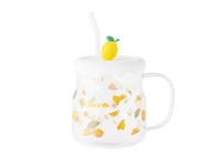 Zdjęcie: Kubek szklany z silikonową pokrywką i szklaną słomką 600 ml dekoracja cytryna ALTOM DESIGN