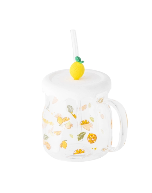 Zdjęcie: Kubek szklany z silikonową pokrywką i szklaną słomką 600 ml dekoracja cytryna ALTOM DESIGN