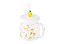 Zdjęcie: Kubek szklany z silikonową pokrywką i szklaną słomką 600 ml dekoracja cytryna ALTOM DESIGN