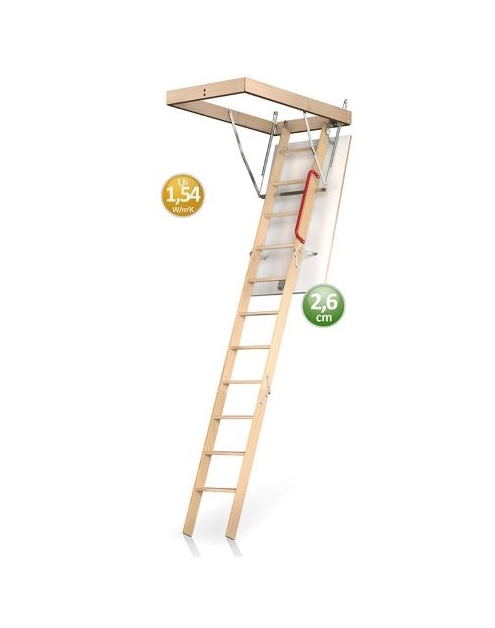 Zdjęcie: Schody strychowe OptiStep Olo PSB klapa biała+poręcz 1,54 W/m2K, 70x120/280 KRONMAT