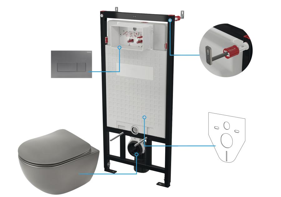 Zdjęcie: Zestaw podtynkowy - stelaż, przycisk Titanium, deska, miska wisząca Peonia Antracyt, Titanium DEANTE