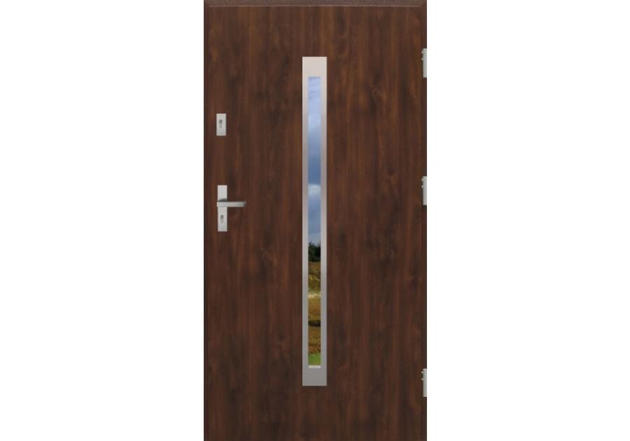 Zdjęcie: Drzwi zewnętrzne stalowo-drewniane Disting Otello 11 Orzech 90 cm prawe zamek listwowy KR CENTER