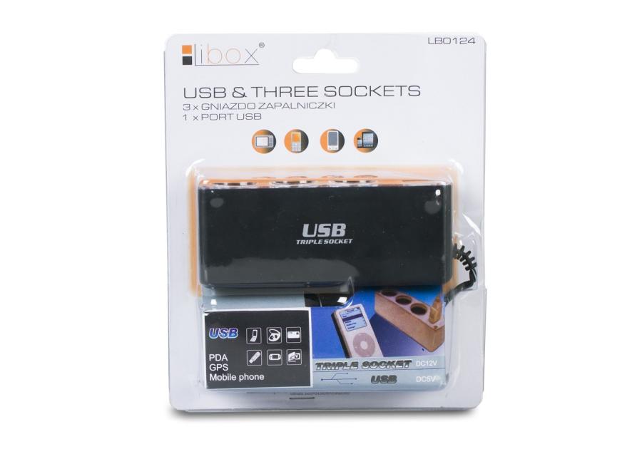 Zdjęcie: Rozgałęźnik gniazda zapalniczki samochodowej na 3 gniazda + USB LB0124 LIBOX