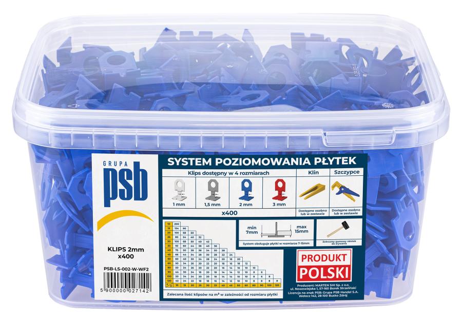 Zdjęcie: System poziomowania płytek klipsy niebieskie 2 mm - 400 szt. PSB