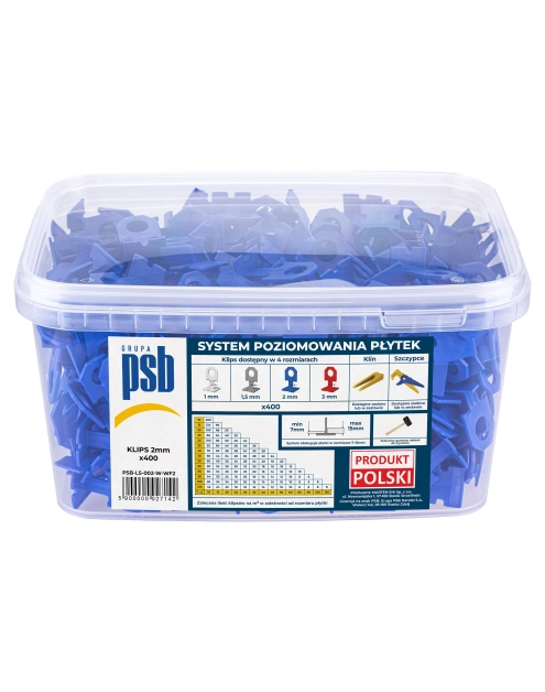 Zdjęcie: System poziomowania płytek klipsy niebieskie 2 mm - 400 szt. PSB