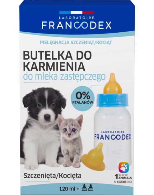 Zdjęcie: Butelka do karmienia szczeniąt i kociąt 120 ml + 2 smoczki FRANCODEX