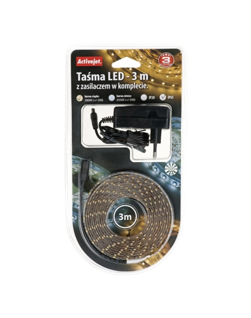 Zdjęcie: Taśma LED AJE-Z180L3528WWI 3 m z zasilaczem barwa ciepła IP65 ACTIVEJET
