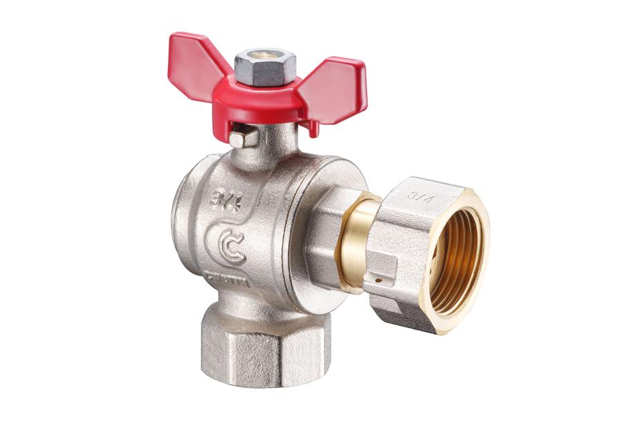 Zdjęcie: Zawór kulowy kątowy z ruchomą nakrętką S30 W/W 1"X1" z motylkiem CALIDO