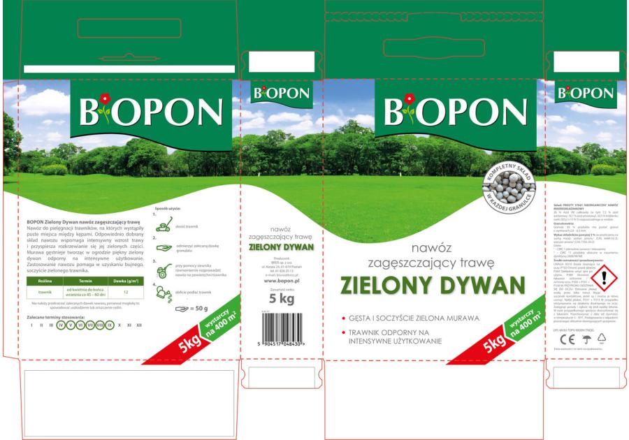 Zdjęcie: Nawóz zagęszczający trawę Zielony dywan 5 kg BOPON