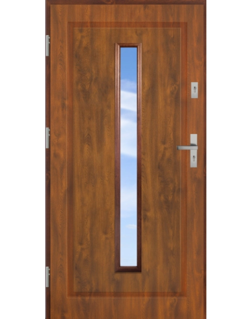 Zdjęcie: Drzwi zewnętrzne stalowo-drewniane Disting Mario 04 Dąb złoty 90 cm lewe zamek listwowy KR CENTER
